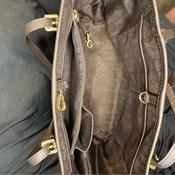 Michael Kors Brown Gold Stripe Large Fabric Tote Handbag 35t7gijt3e - Picture 4 of 4